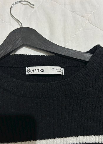 Bershka Siyah Beyaz Çizgili Triko Kadın Kazak - Görsel 4