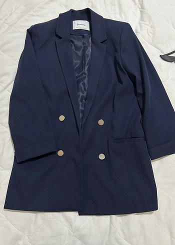 Stradivarius Lacivert Düğmeli Kadın Blazer Ceket - Görsel 2