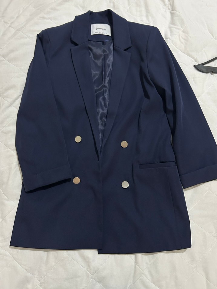 Stradivarius Lacivert Düğmeli Kadın Blazer Ceket - Görsel 2