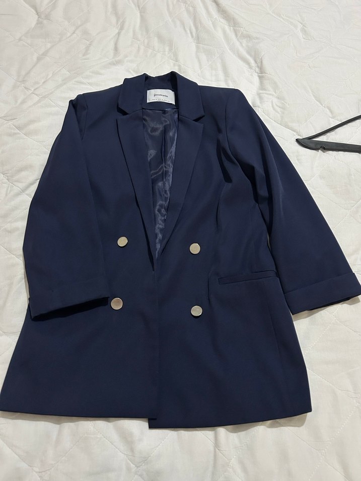 Stradivarius Lacivert Düğmeli Kadın Blazer Ceket - Görsel 3