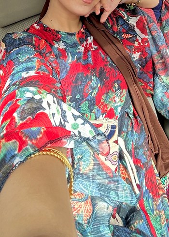 Çiçek Desenli Uzun Kollu Bohem Elbise - Görsel 5