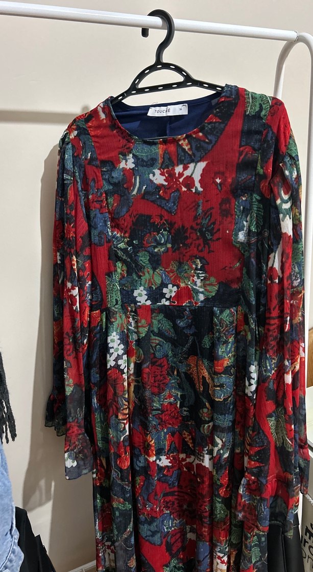 Çiçek Desenli Uzun Kollu Bohem Elbise - Görsel 2