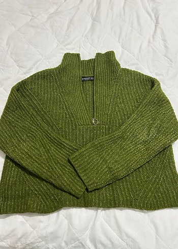 Stradivarius Kadın Yeşil Yarım Fermuarlı Kazak - Görsel 3