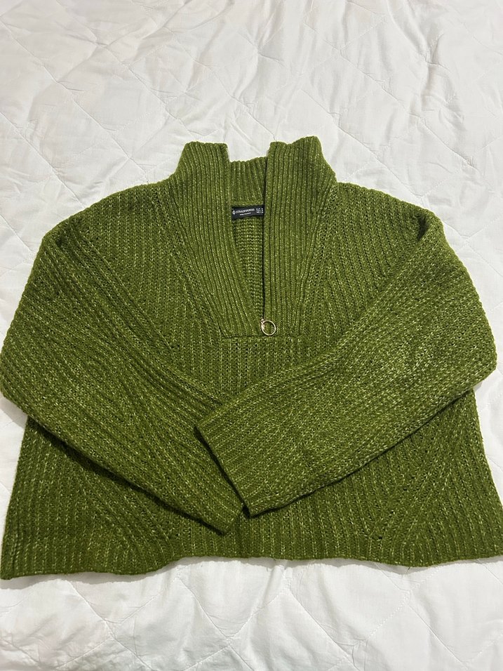 Stradivarius Kadın Yeşil Yarım Fermuarlı Kazak - Görsel 3