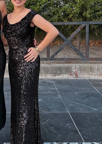 Siyah Parlak Payetli Uzun Abiye - Görsel 4