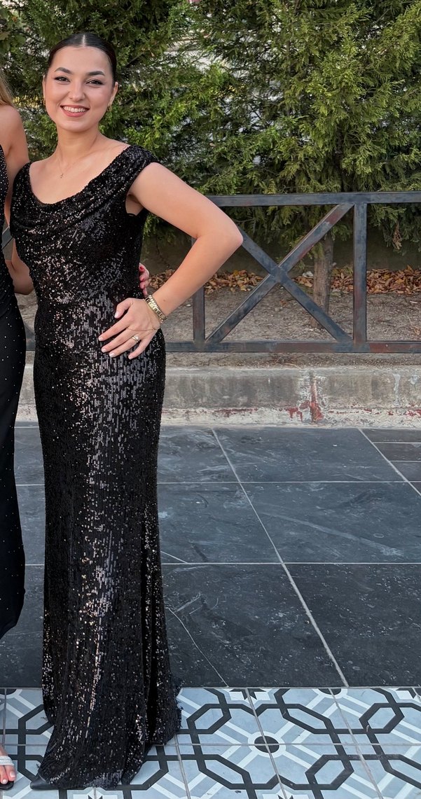 Siyah Parlak Payetli Uzun Abiye - Görsel 4