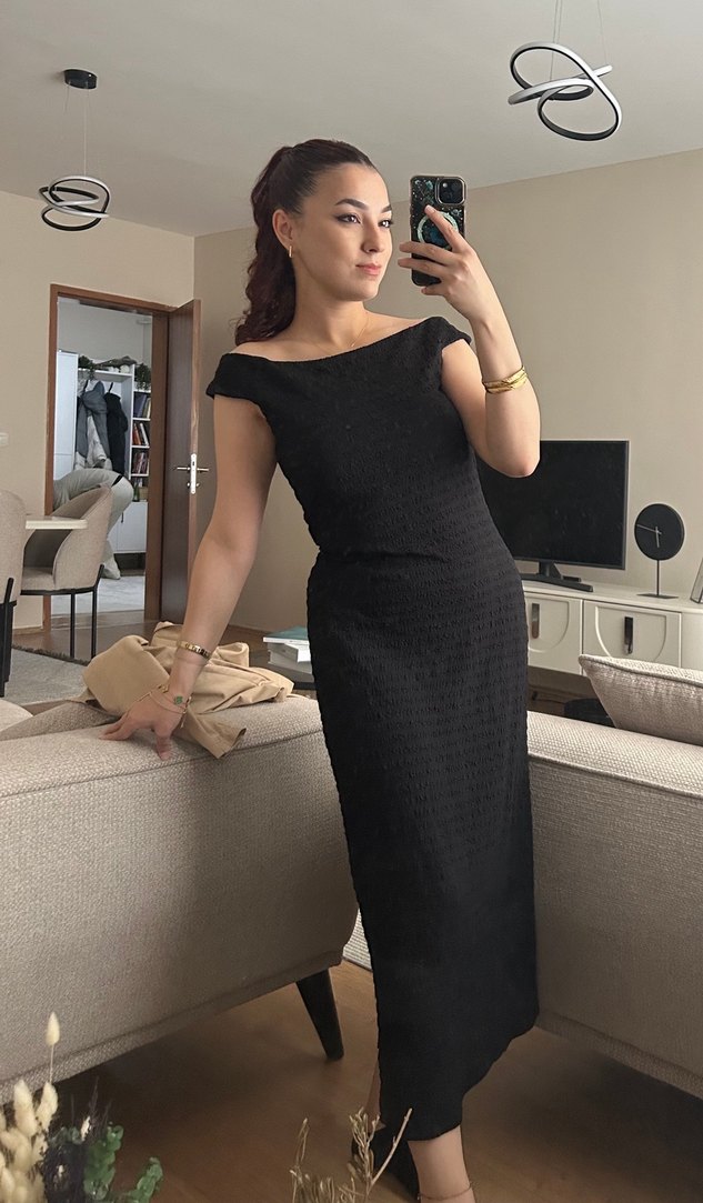 Mango Siyah Midi Elbise - Görsel 3