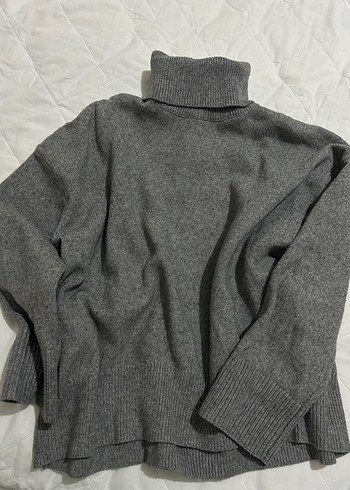 H&M Gri Boğazlı Oversize Kadın Kazak - Görsel 3