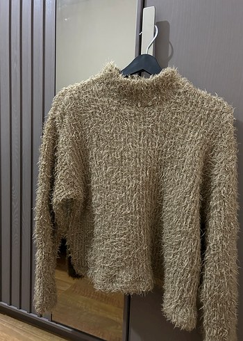 Stradivarius Kahverengi Boğazlı Örgü Kadın Kazak - Görsel 4