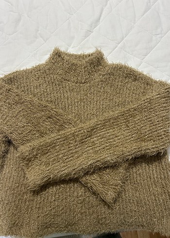 Stradivarius Kahverengi Boğazlı Örgü Kadın Kazak - Görsel 3