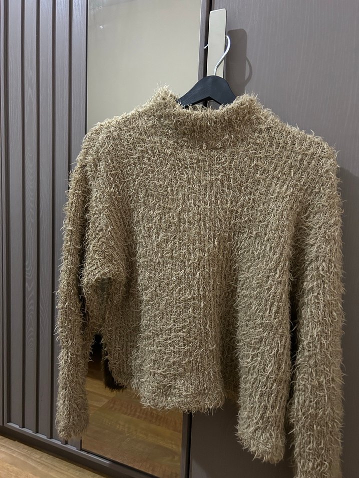 Stradivarius Kahverengi Boğazlı Örgü Kadın Kazak - Görsel 4