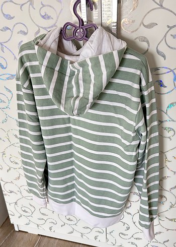 Çizgili Kapüşonlu Uzun Kollu Sweatshirt - Görsel 2