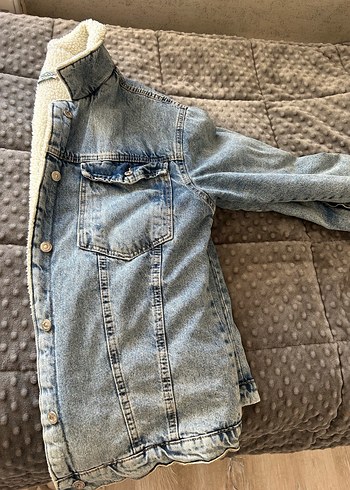 Kot Kadın Denim Ceket, Kürklü, Salaş Kesim - Görsel 3