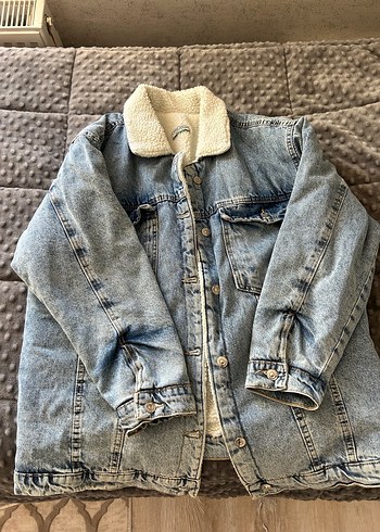 Kot Kadın Denim Ceket, Kürklü, Salaş Kesim - Görsel 4