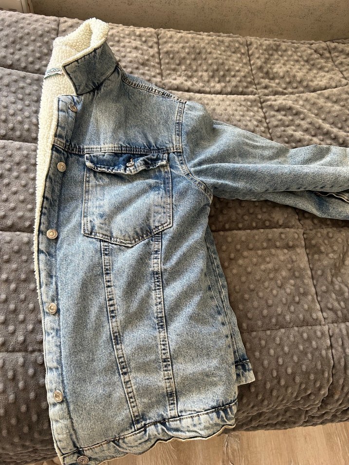 Kot Kadın Denim Ceket, Kürklü, Salaş Kesim - Görsel 3