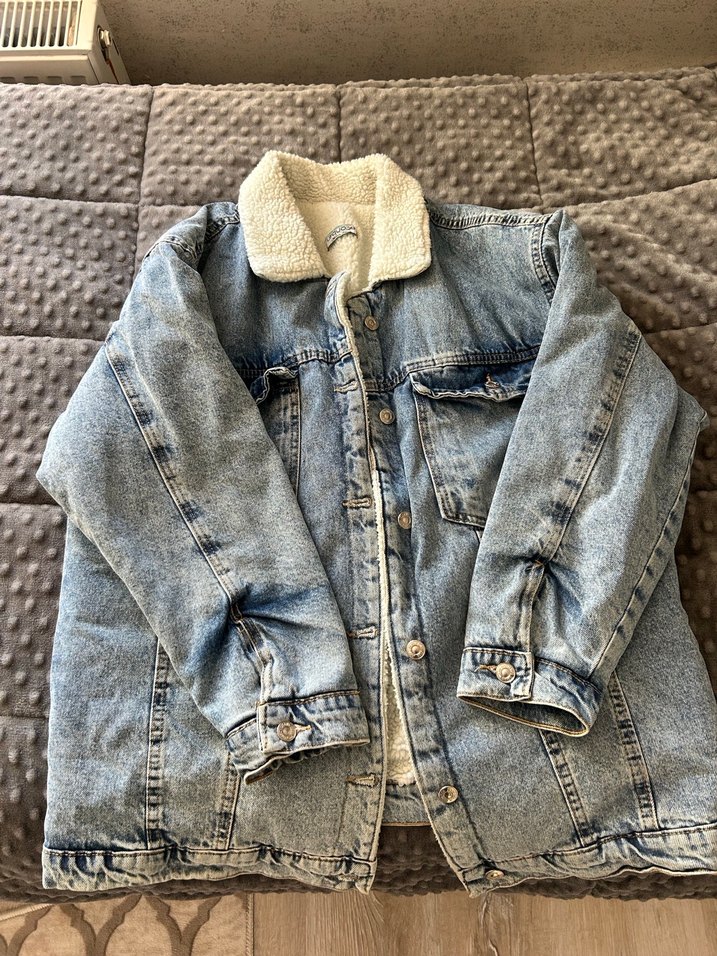 Kot Kadın Denim Ceket, Kürklü, Salaş Kesim - Görsel 4