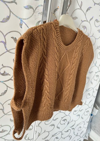 Kahverengi Örgü Kadın Süveter - Görsel 3