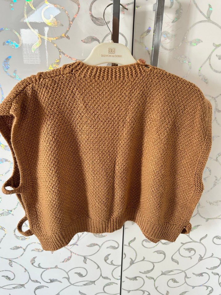 Kahverengi Örgü Kadın Süveter - Görsel 5