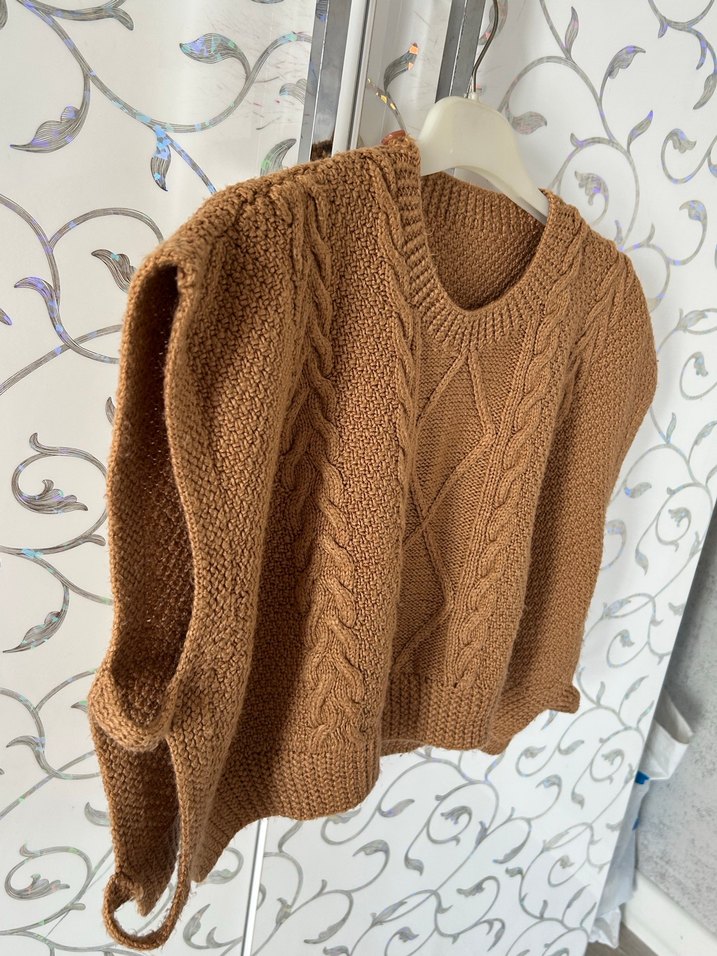 Kahverengi Örgü Kadın Süveter - Görsel 3