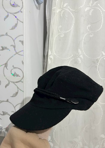 Düğmeli Siyah Yün Kadın Şapka - Görsel 2