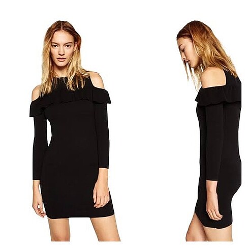 Zara Zara Omuzu açık ve Fırfır Detaylı Triko Elbise