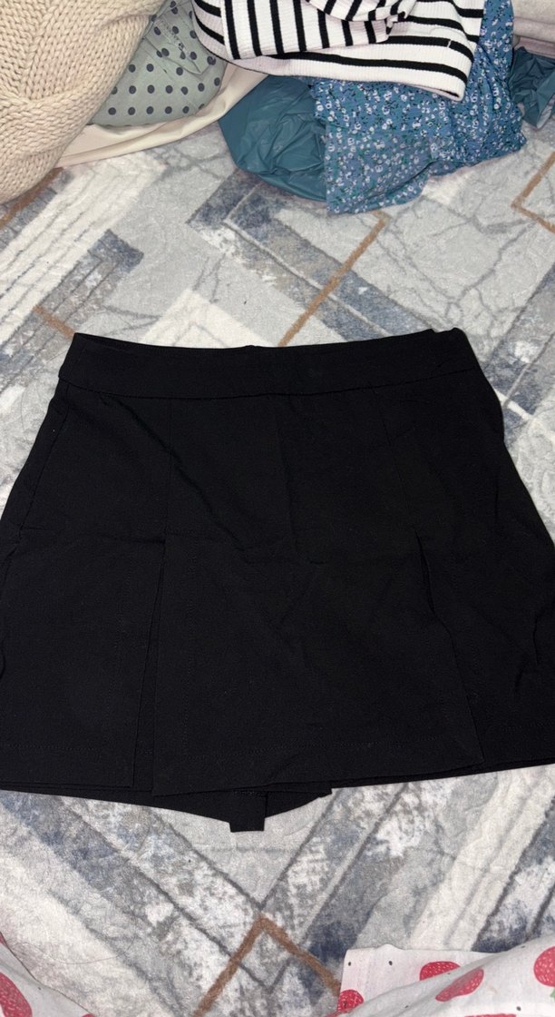 Kadın Siyah Pilili şortlu Midi Etek - Görsel 5