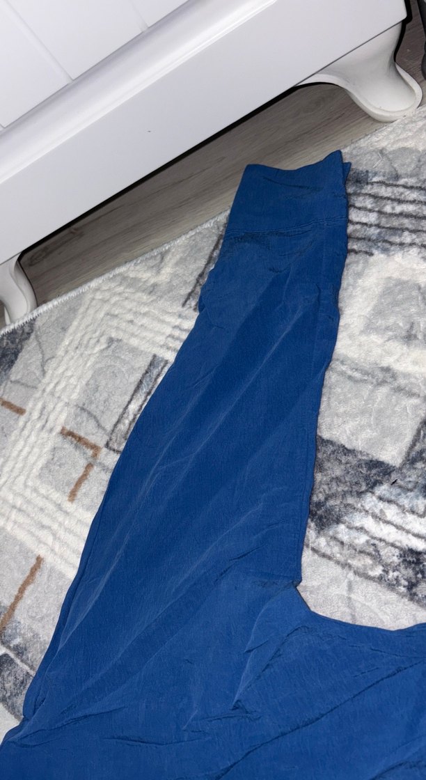 Düğmeli Mavi Keten Kadın Gömlek - Görsel 2