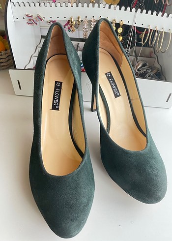 Yeşil Süet Stiletto Kadın Topuklu Ayakkabı