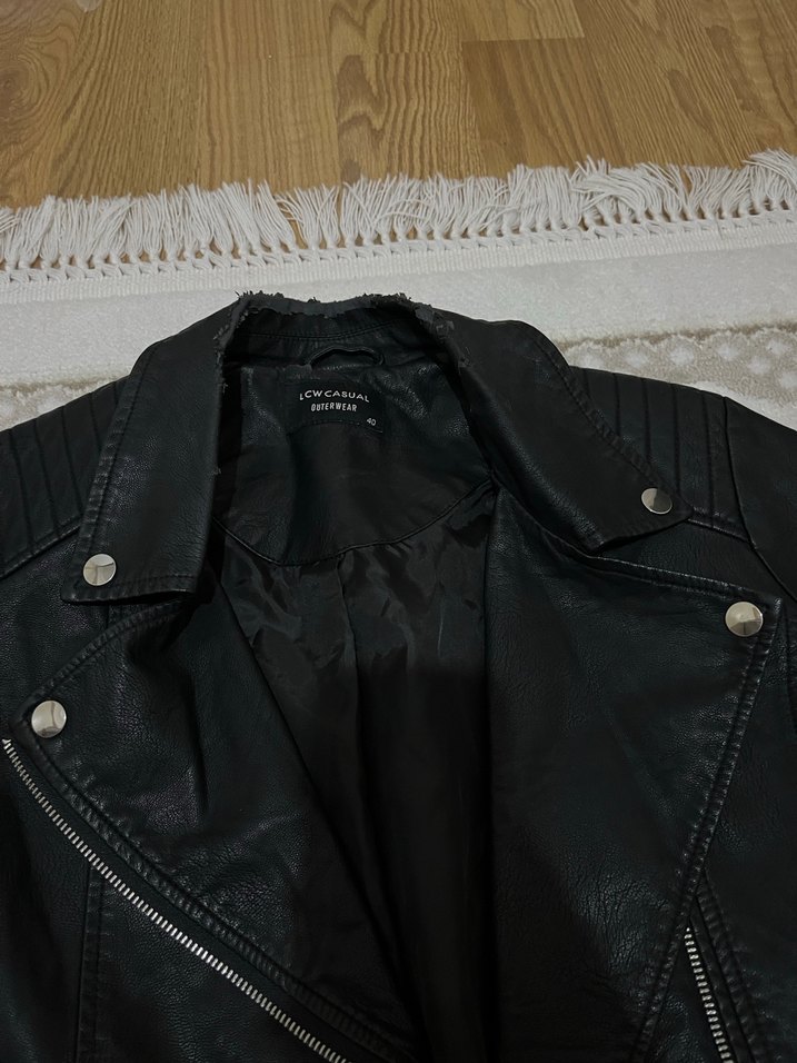 Kadın Siyah Deri Ceket - Görsel 4