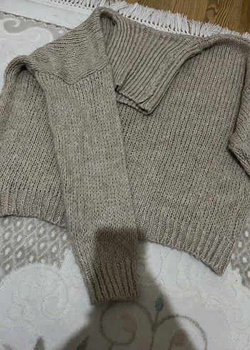 Gri Kadın Boğazlı Örgü Kazak - Görsel 2