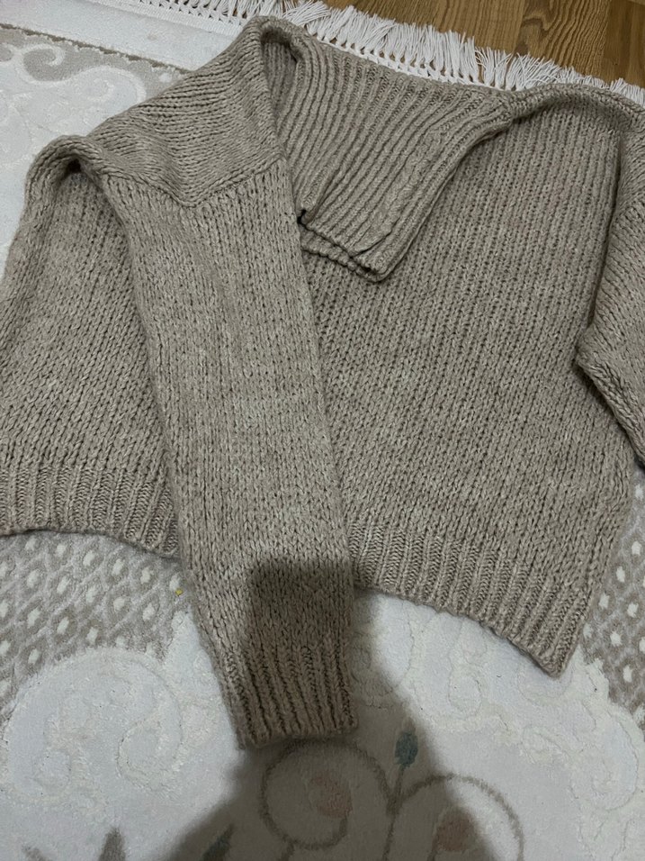 Gri Kadın Boğazlı Örgü Kazak - Görsel 2