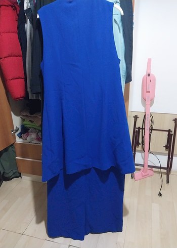 Kemerli Lacivert Kadın Uzun Elbise - Görsel 2