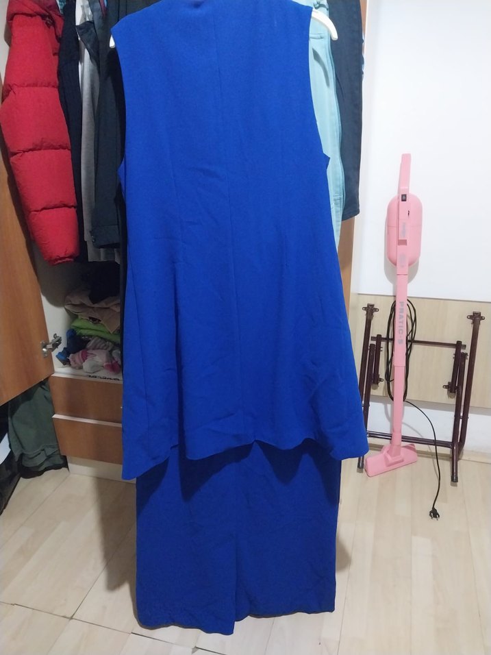 Kemerli Lacivert Kadın Uzun Elbise - Görsel 2