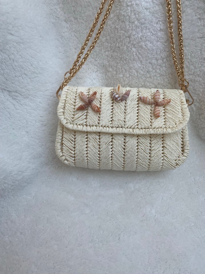 Deniz kabuğu süslü kâğıt ip işlemeli kanvas çanta - Görsel 3