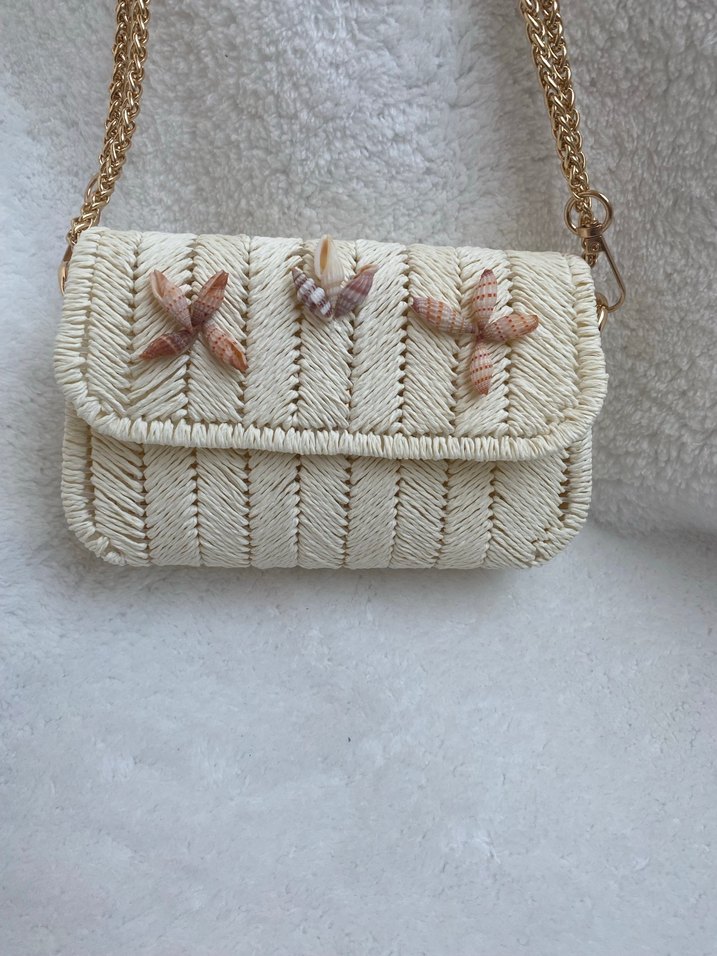 Deniz kabuğu süslü kâğıt ip işlemeli kanvas çanta - Görsel 4