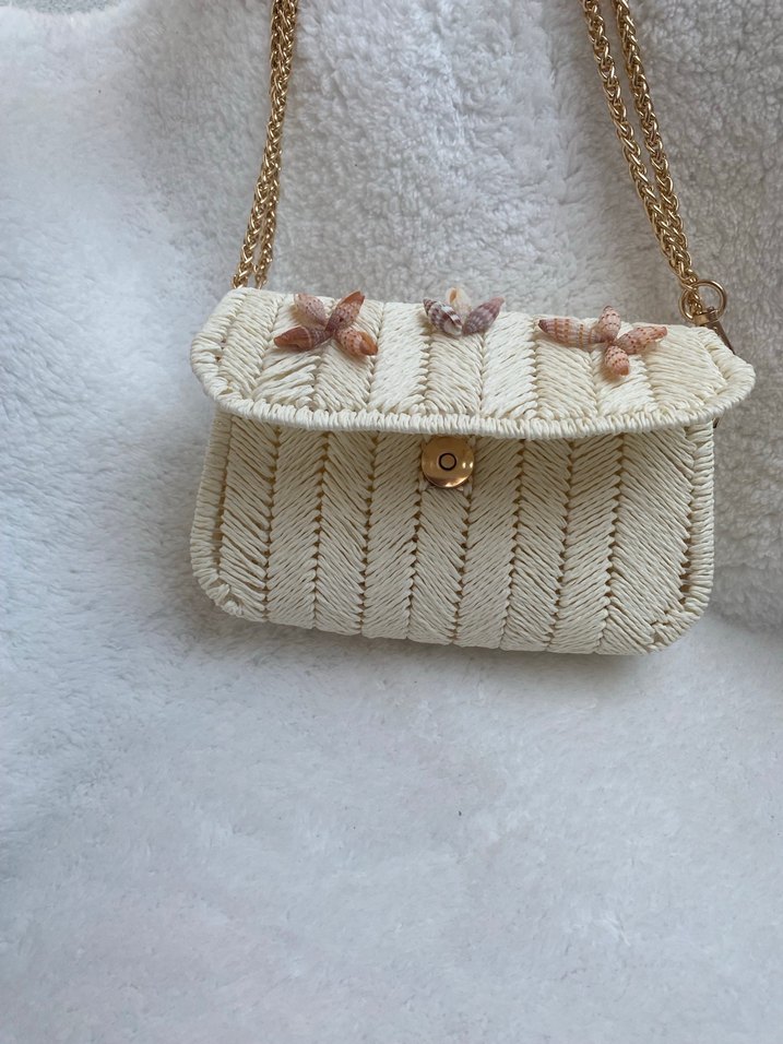 Deniz kabuğu süslü kâğıt ip işlemeli kanvas çanta - Görsel 2