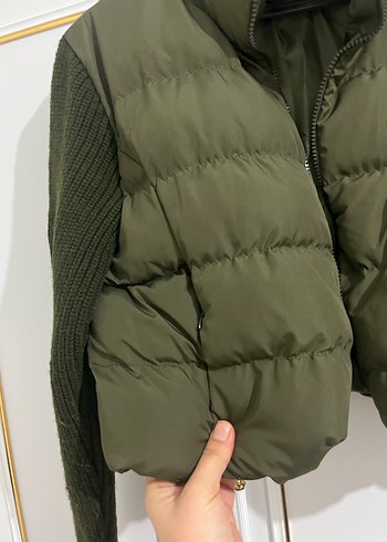 universal Beden yeşil Renk Yeşil Kısa Örgü Detaylı Kadın Mont