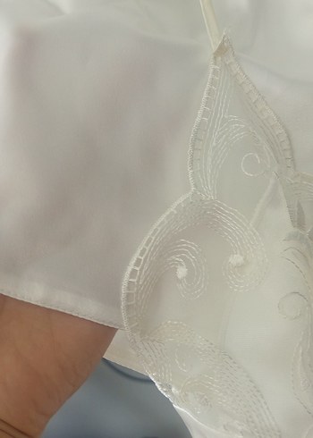 s Beden beyaz Renk Beyaz İşlemeli Kısa Kollu Mini Gecelik