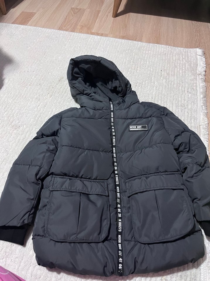 Kapüşonlu Erkek Çocuk Gri Street Wear Mont - Görsel 2