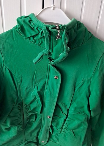 Düğmeli Kapüşonlu Yeşil Kadın Ceket - Görsel 2