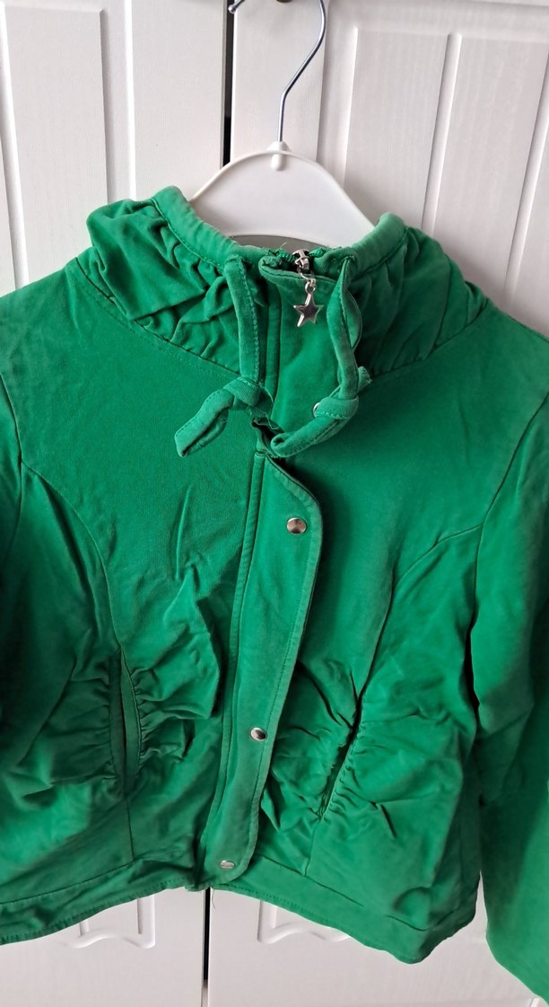 Düğmeli Kapüşonlu Yeşil Kadın Ceket - Görsel 2