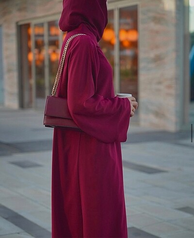 Bordo renk düz kesim abaya - Görsel 2