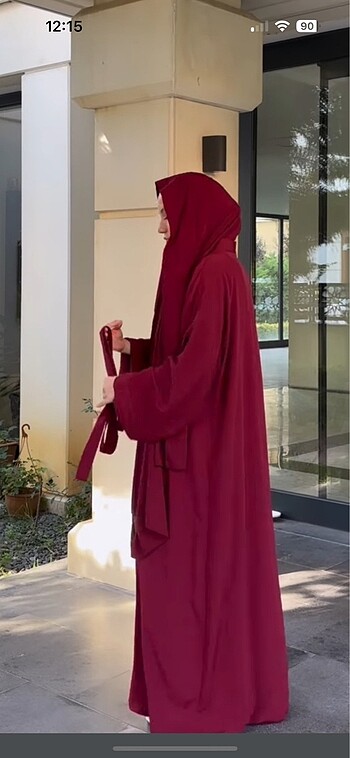 Bordo renk düz kesim abaya - Görsel 3