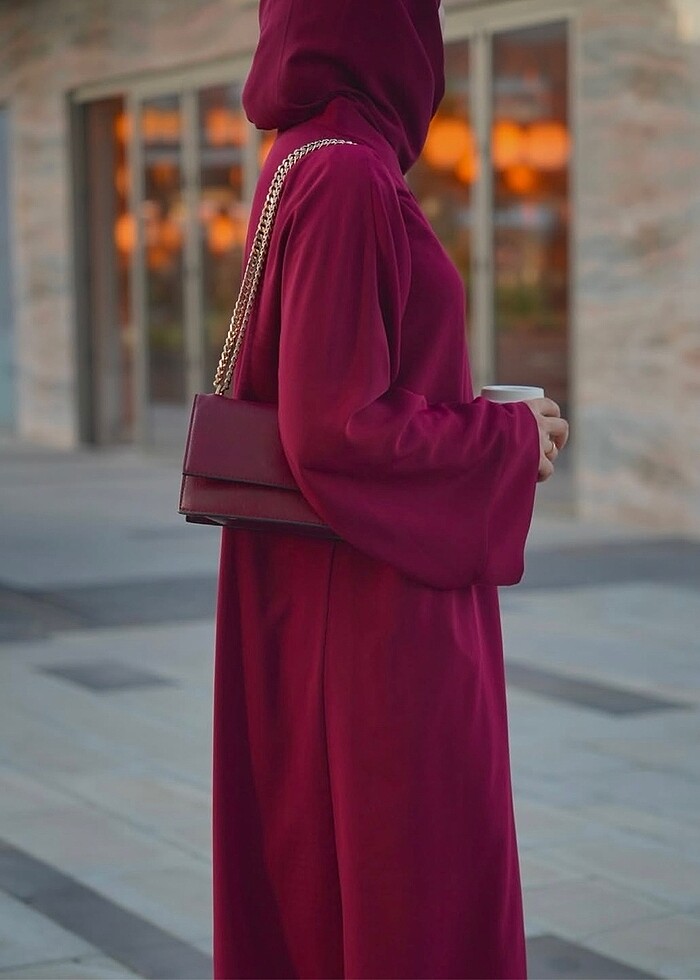 Bordo renk düz kesim abaya - Görsel 2