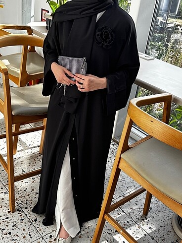 Gül Detay Düz model abaya - Görsel 5