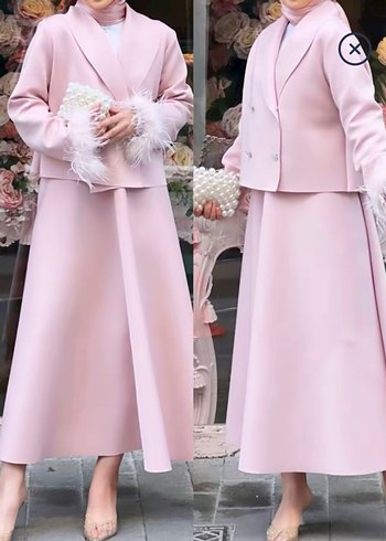 Pembe Tüylü Kadın Etek takım - Görsel 2