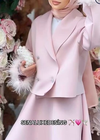 Pembe Tüylü Kadın Etek takım - Görsel 4
