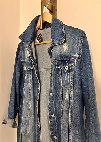 Kadın Uzun Denim Ceket - Rahat Kesim - Görsel 3