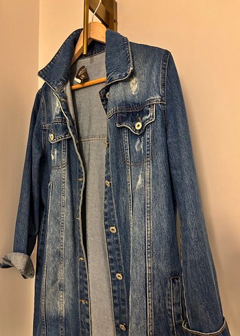 Kadın Uzun Denim Ceket - Rahat Kesim - Görsel 2