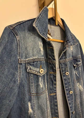 Kadın Uzun Denim Ceket - Rahat Kesim - Görsel 4